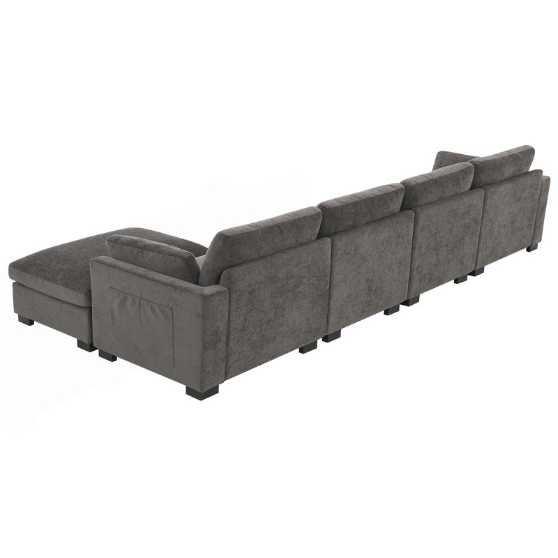 Canapé modulaire modulaire, canapé en L avec table pliante et double port de charge, canapé moderne, Gris anthracite