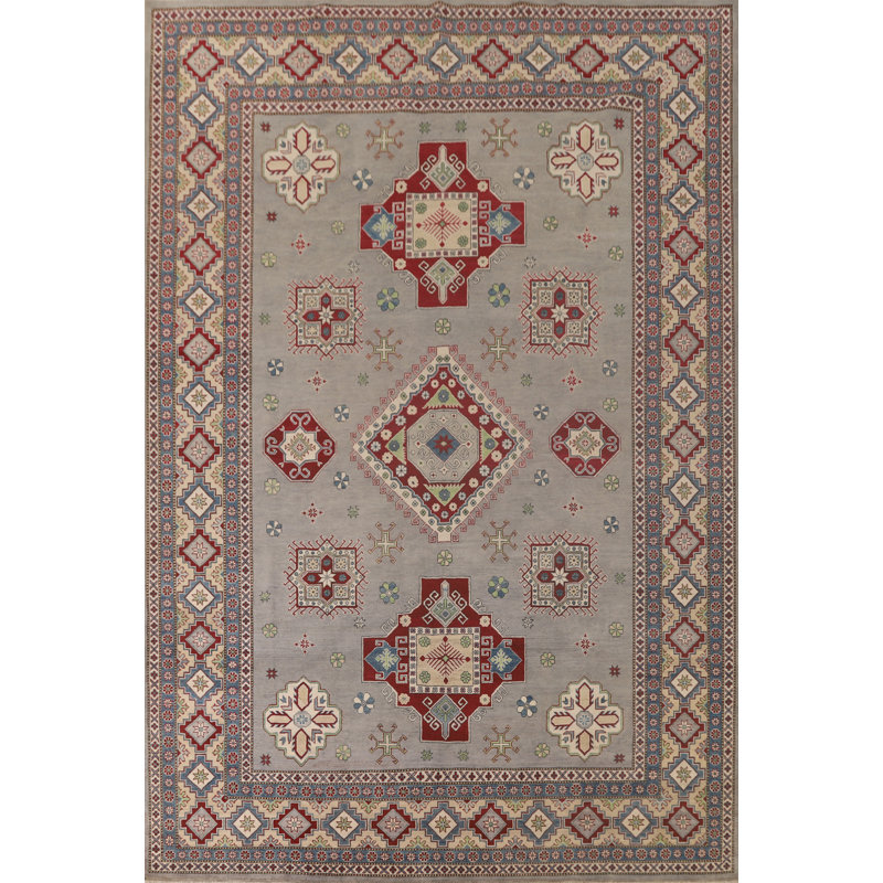 Gray Geometric Kazak Oriental Area Rug 10x13