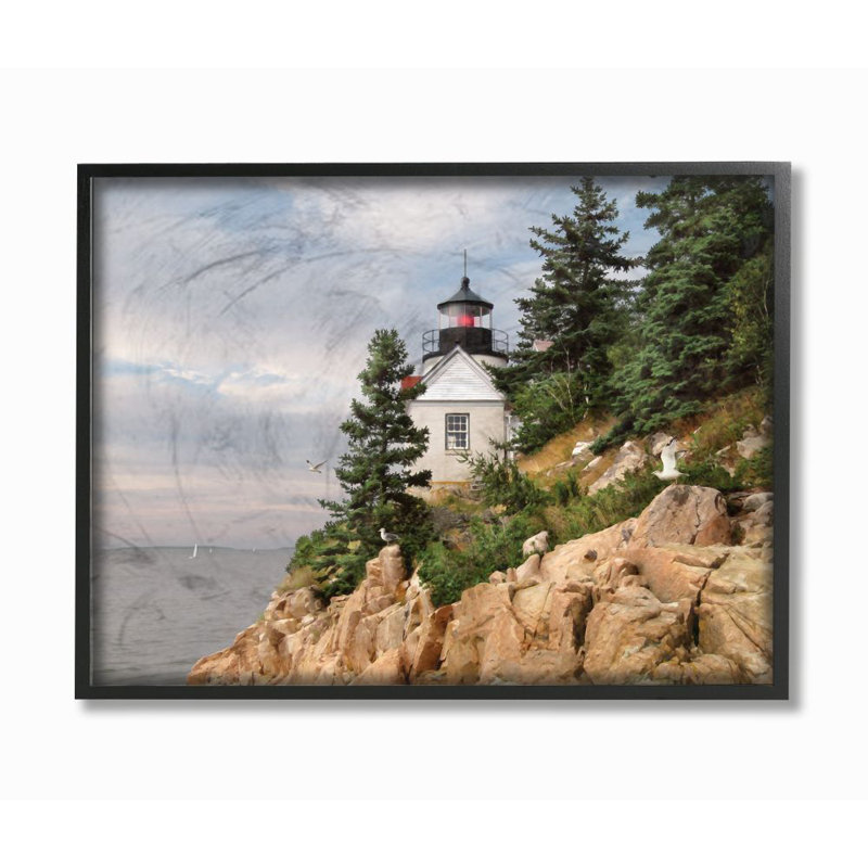«Harbor Lighthouse Seaside», photographie, H 16 po x l 20 po, Giclée encadrée noir minuit