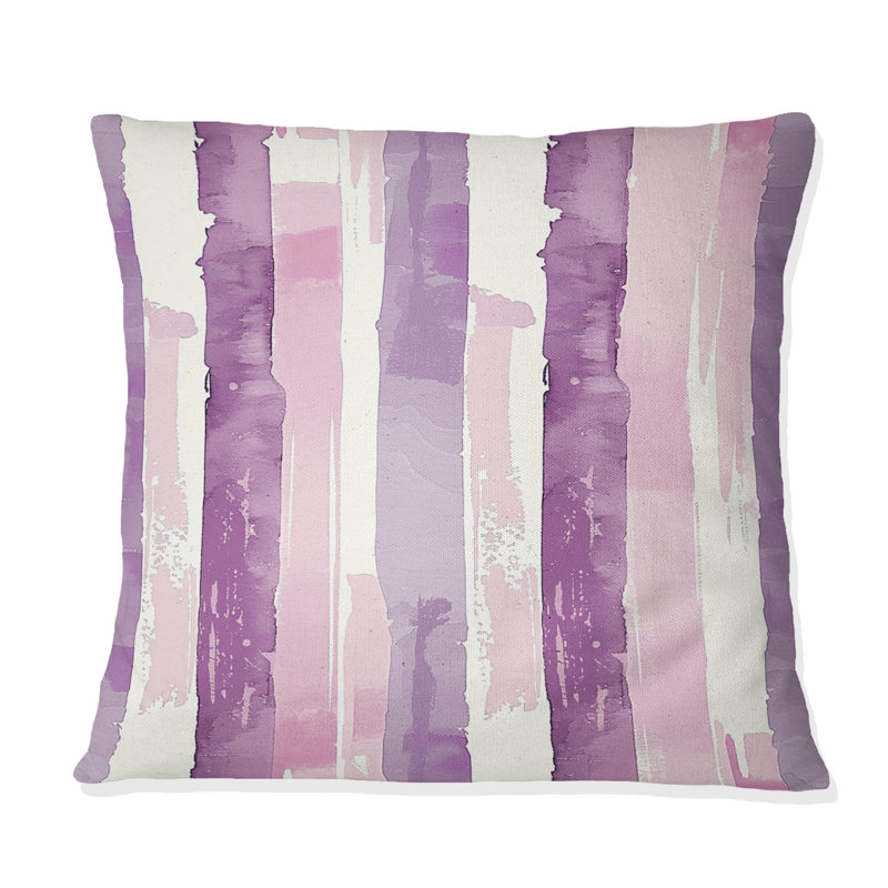 Coussin décoratif mauve blanc à rayures fines I, H 16 po x l 16 po