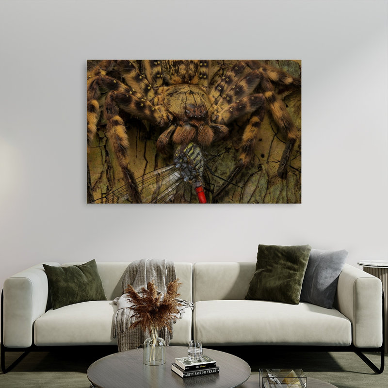 Giant Spider Eating Dragonfly Abstract Contemporary Dragonfly Spider Nature Tree Wall Art Print by Nguyen Trung Dung - Print