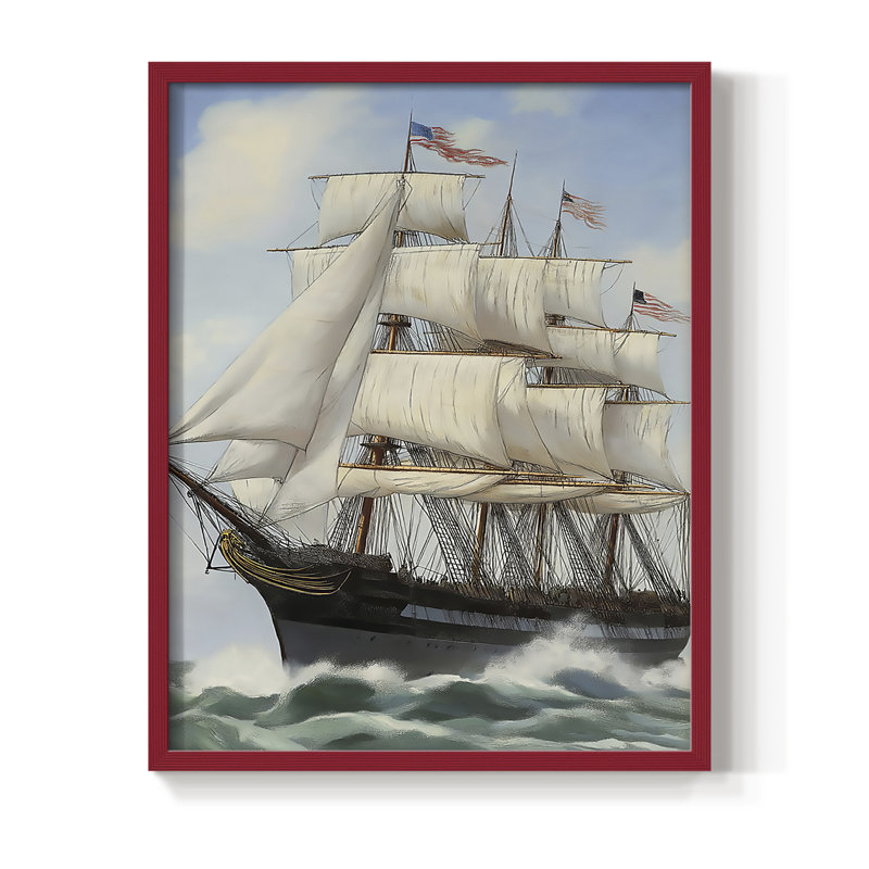 NAUTICAL Series LXVII, reproduction encadrée - bois massif, H 15 po x l 12 po, Rouge