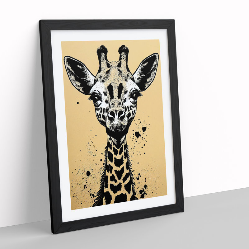 Giraffe Graffiti - Single Picture Frame Painting, Black, 64cm H x 46cm W x 2cm D