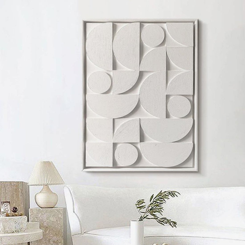 Art mural rectangulaire moderne pour salon, Blanc, H 47,24 po x l 31,5 po