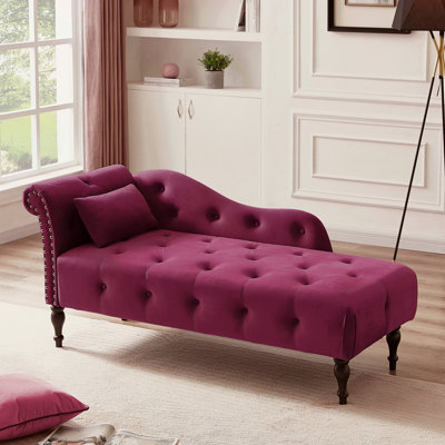 60,6 po. Velours méridienne boutons capitonnés garnis de têtes de clou en bois massif avec 1 coussin