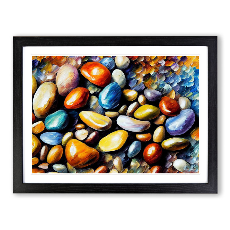 Shimmering River Pebbles Vol.3 - Single Picture Frame Print, 25cm H x 34cm W x 2cm D, Black