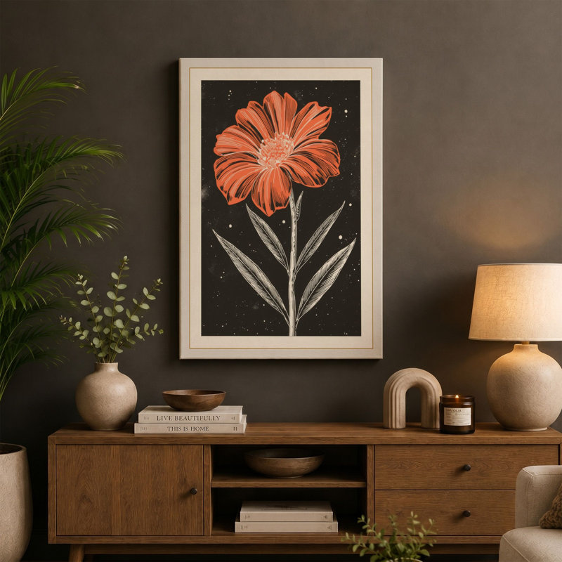 Geometric Daisy Botanical - Wrapped Canvas, 18x12 - 45.7 x 30.5 cm, Cream Border