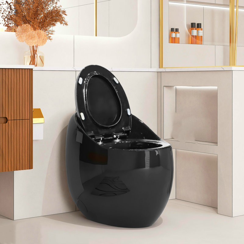 Toilette simple en forme d'œuf 1,28 GPF, toilette intégrée en porcelaine sans couture intégrée convenant aux salles de bain modernes (noir éclatant)