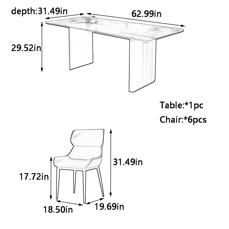 Ensemble de table et de chaises simple et luxueux, H 29,52 po x L 62,99 po x l 31,49 po