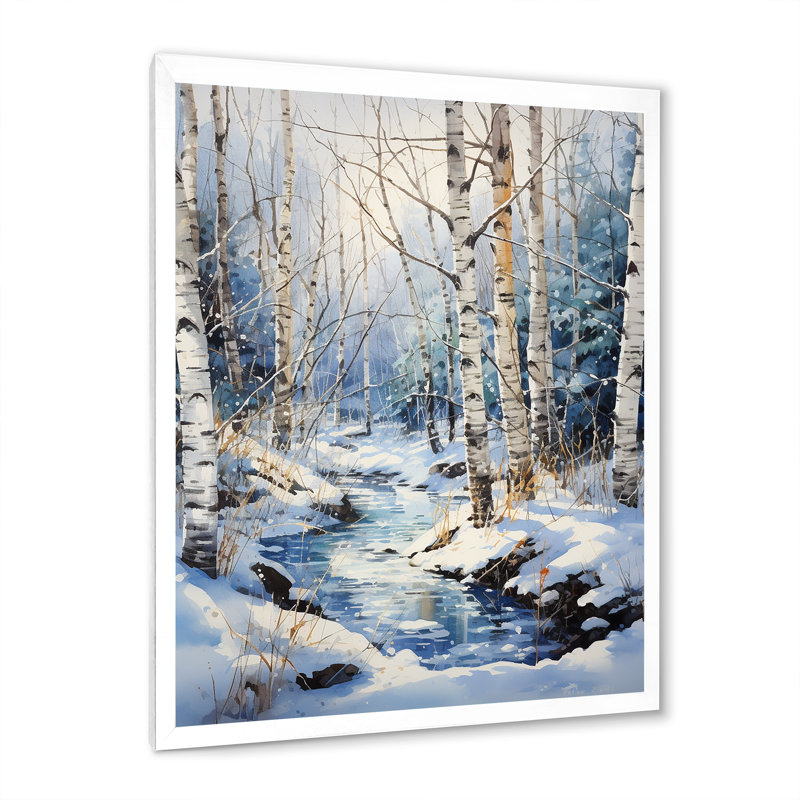 Vonny Birch Woods Winter Moonrise I - Tree Birch, art mural, H 20 po x l 12 po x P 1 po, Cadre simple blanc