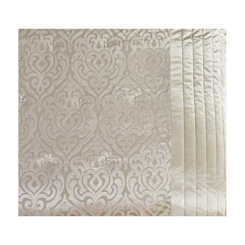 Bollara Velvet Damask Bedspread with Pillow Shams, Super King Bedspread + 2 Pillow Sham, Beige