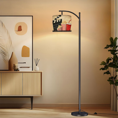 Lampe sur pied à arc avec abat-jour réglable film rétro noir rouge classique film cinématographique lampe sur pied Popcorn 3 températures de couleur à haut gradateur avec interrupteur au pied pour la chambre à coucher