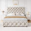 Queen Size Bed Frame With Adjustable Headboard And 4 Storage Drawers, Linen Upholstered Platform Bed Frame-110095405-110095409