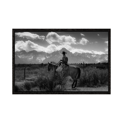 Cowboy on Cattle Drive Gather Angus/Hereford cross cows and calves, San Juan Mountains, Colorado 1 Piece Floater Frame Wall Art on Canvas