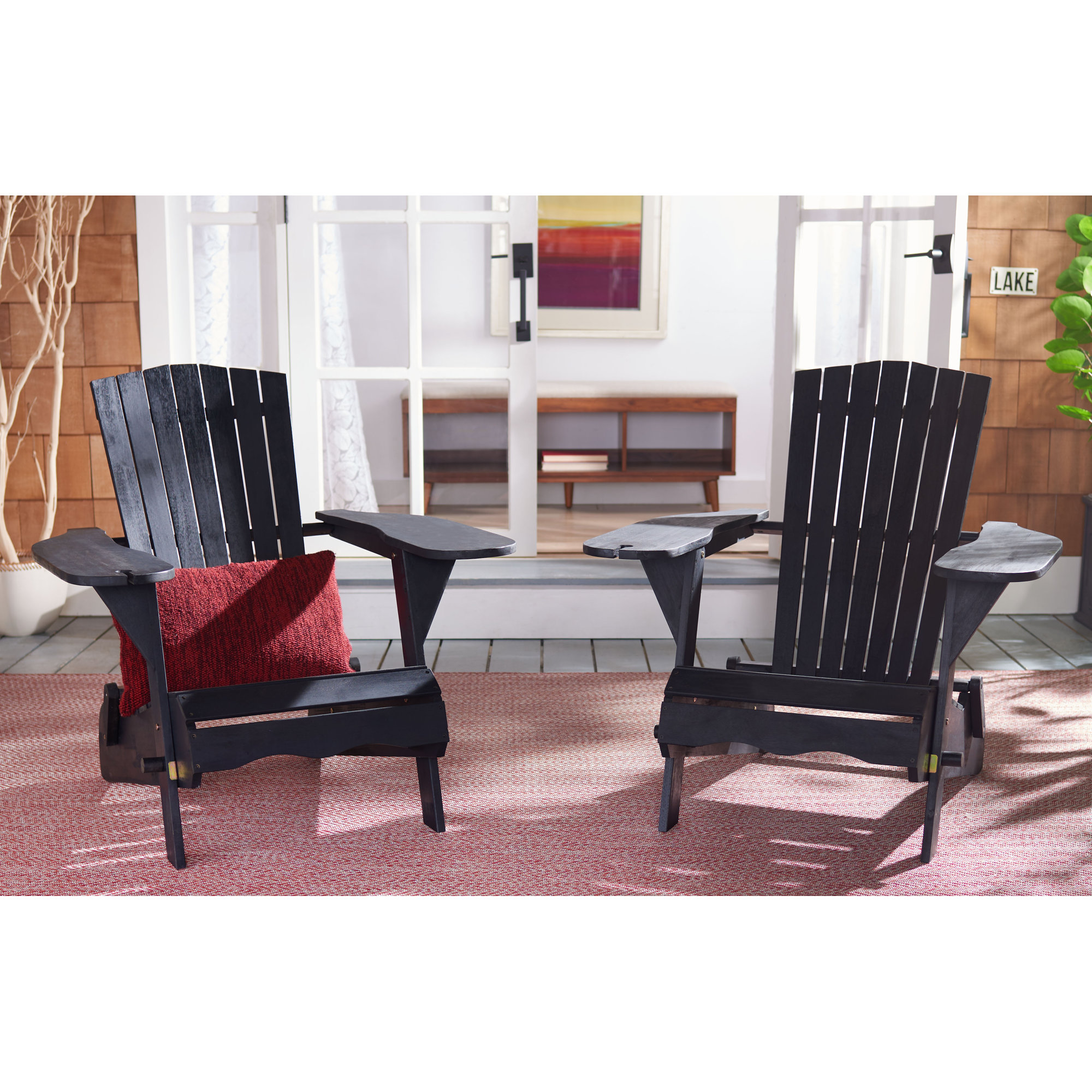 Boonville Eucalyptus Outdoor Adirondack Set, Black