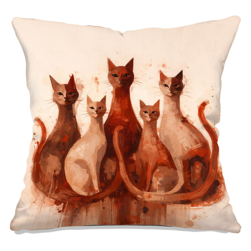 Coussins décoratifs Stylized Cat Illustration, 18 x 18 pouces, Chocolat noir et ivoire clair