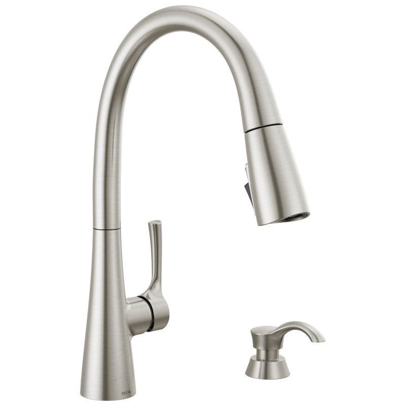Robinet de cuisine rétractable à poignée simple Auburn avec épandeur de savon et technologie ShieldSpray