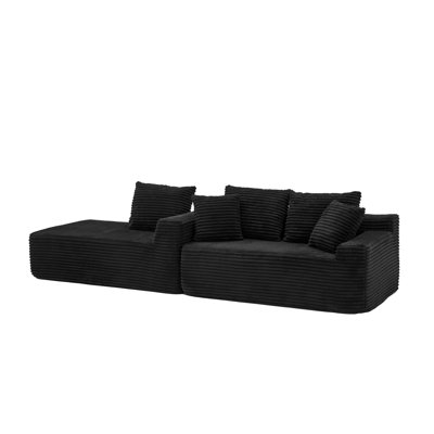 95" Black L-Shaped Sectional Sofa with Pillow Back and Storage, Armless Cloud-Style Couch