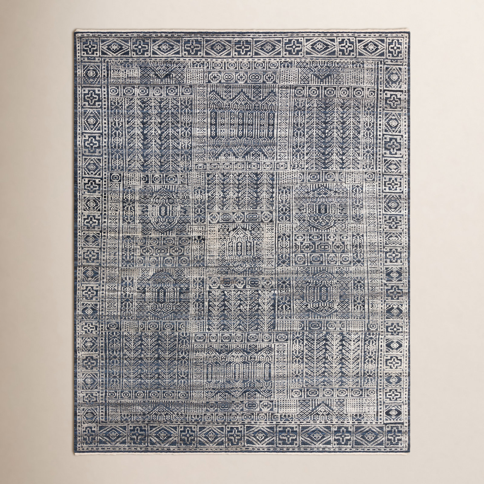 Indrakumar Dark Blue Hand-Knotted Rug, Rectangle 10' x 14'