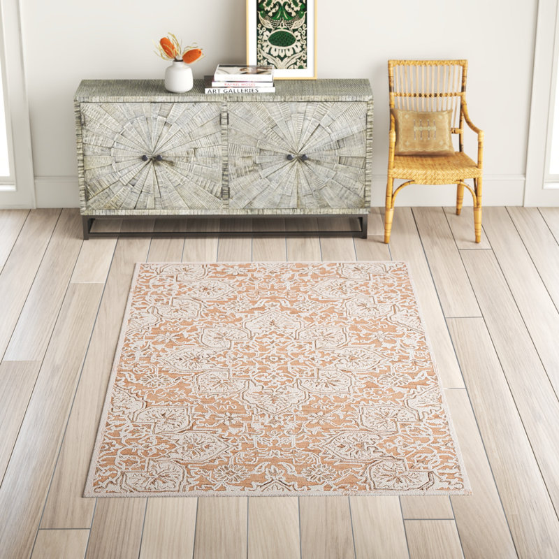 Lafever Hand Woven Wool and Cotton Floral Rug , Rectangle 5' x 8'