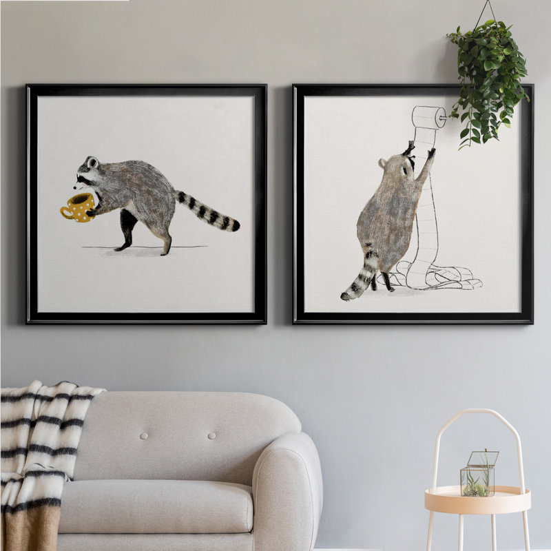 Rascally Raccoon III - ensemble de 2 cadres photo, H 30,5 po x l 61 po x P 1,5 po, Toile avec cadre noir, Pas de tapis