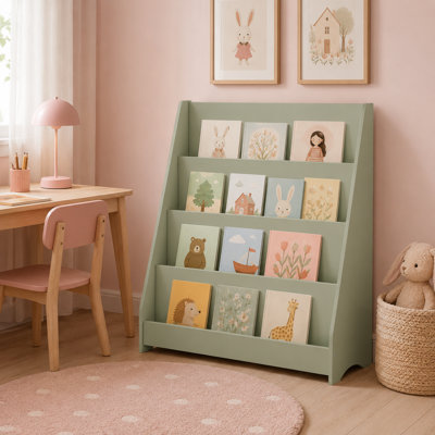 4-Tier Kids Bookshelf, Front-Facing Book Display Organizer for Nursery, Playroom and Bedroom
