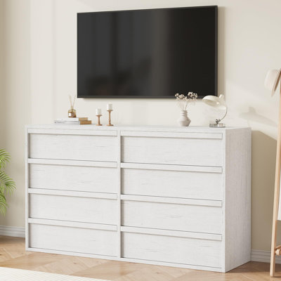 Meuble télé 8 tiroirs pour téléviseur de 75 pouces, centre de divertissement moderne en bois de 54 po de largeur, console multimédia pour le salon