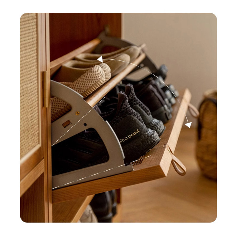 Wicker-Style Flip-Top Ultra-Slim Solid Wood Shoe Cabinet