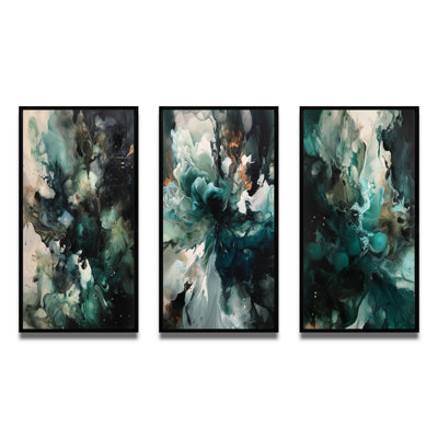 Green White Marbled Artistry III - Abstract Geometric Wall Art Set of 3