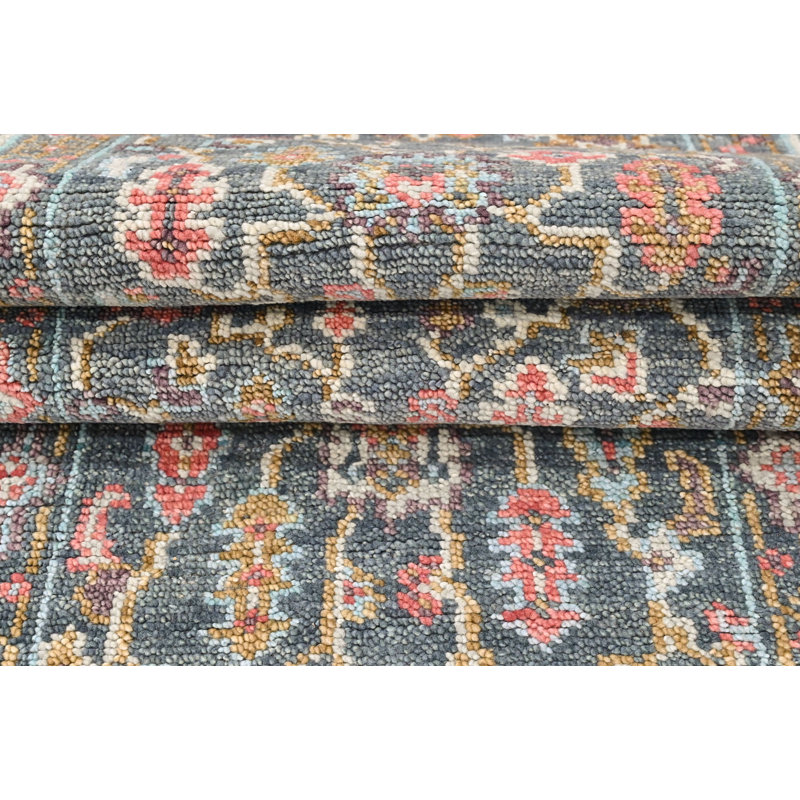 Tapis bleu sarcelle multicolore Oushak, Tapis de couloir 2 pi 6 po x 8 pi 6 po