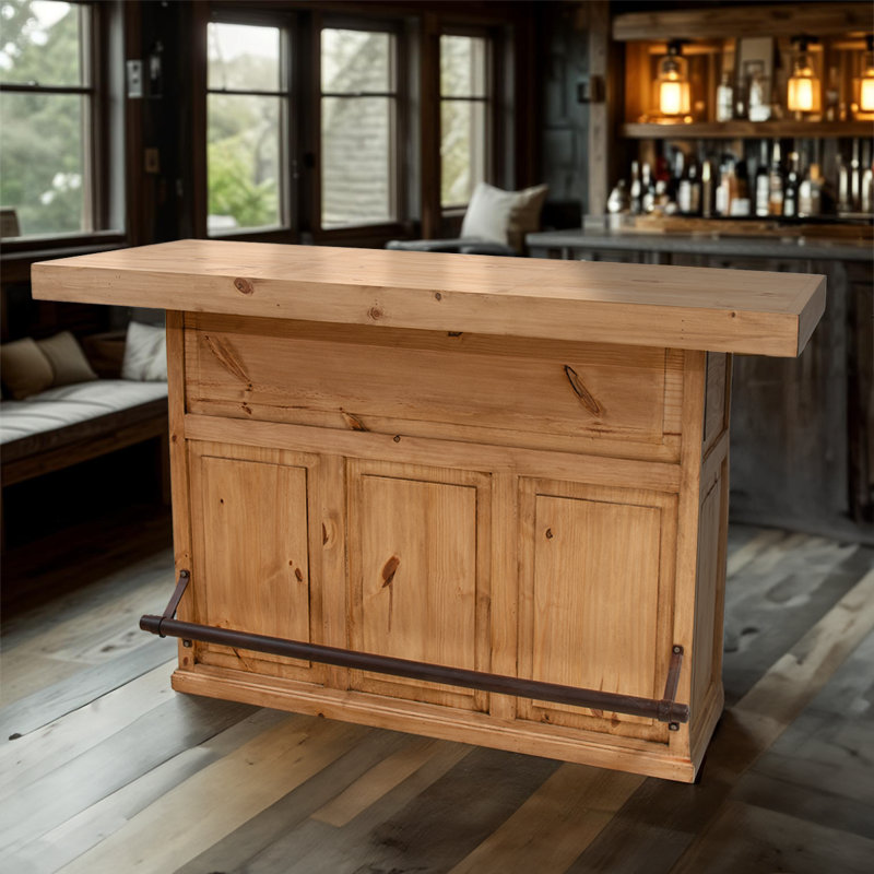 Solid Wood Bar with Iron Footrail, Beige