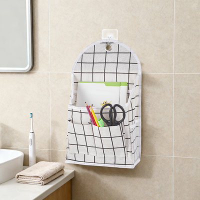 Ensemble de 4 organisateurs de rangement mural en chanvre et coton, 9 po x 3,5 po x 15,7 po, sacs à suspendre multi-poches pour bureau personnel, dames blanches