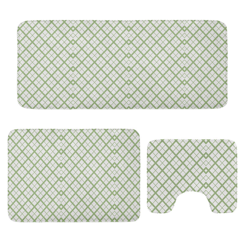  Ensemble de tapis de salle de bain vert 3 pièces en U et tapis rectangulaires vert pistache blanc