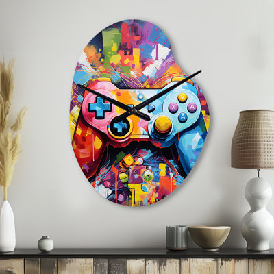 Mouton Video Game Pixel Pop I - Unique Shape Modern Metal Wall Clock, Asymmetrical Clock Print
