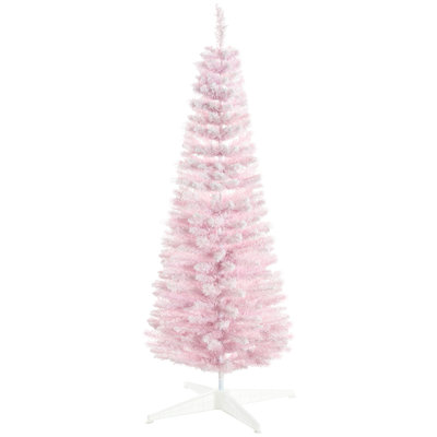 Snow Flocked Artificial Pencil Christmas Tree, Slim Xmas Tree With Realistic Branches And Plastic Base Stand Indoor Decoration,