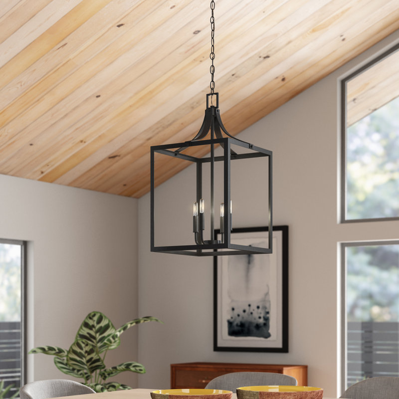 Lustre rectangulaire à 4 lumières Carla, Noir, H 27,25 po x l 14 po x P 14 po, Non