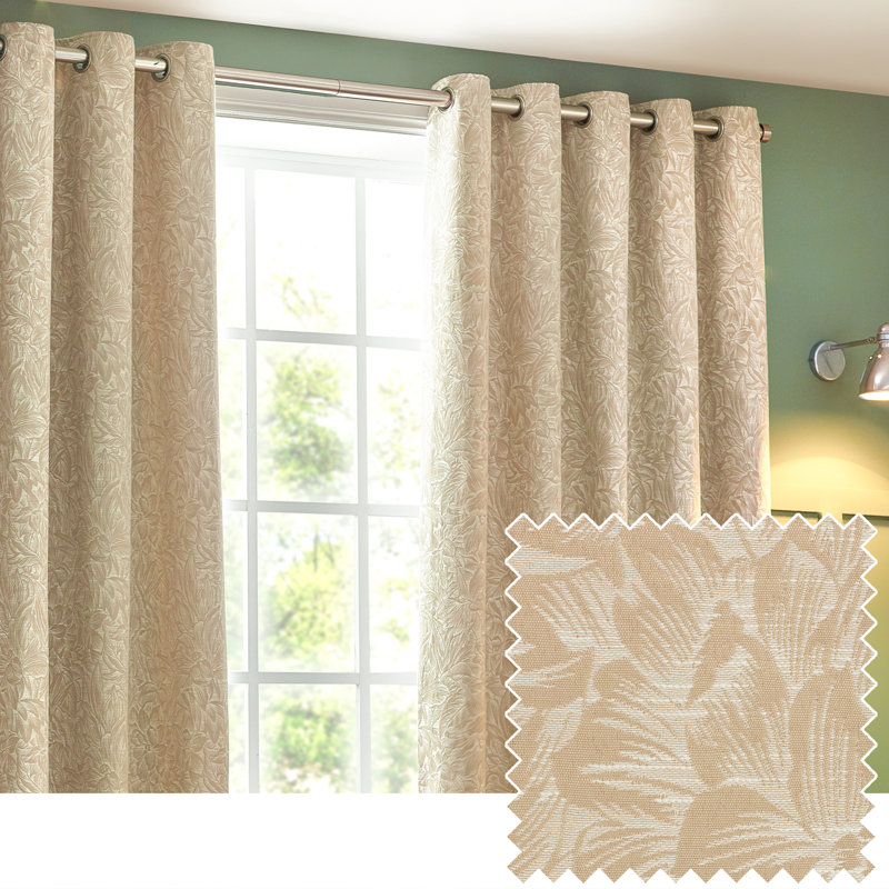 Jacquard Eyelet Curtains, Beige, 117 W x 183 D cm