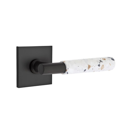 Mortaise intérieure Emtek Select Passage avec rosette carrée et tige en T, levier Terrazzo clair