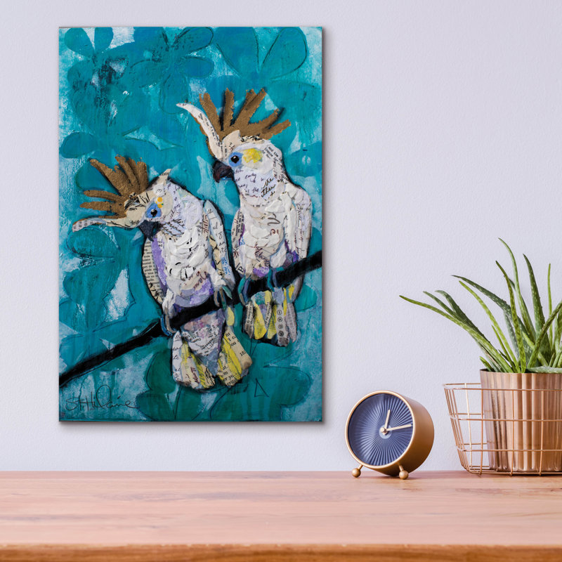 Bayou Breeze «Two Cockatoos» par St. Hilaire Elizabeth, art mural en verre acrylique, 12 po x 16 po