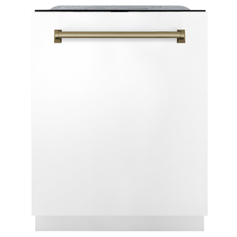 Zline Autograph Edition 24" 45 dBA Built-In Button Control Dishwasher, White Matte with Champagne Bronze handle
