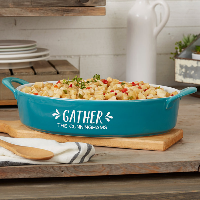 Plat de cuisson ovale classique personnalisé Gather & Gobble, Turquoise