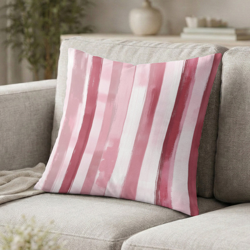 Coussin décoratif à rayures - Coussin à rayures roses, H 18 po x l 18 po