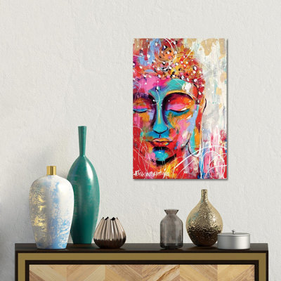 Bouddha - Portrait coloré - reproduction d'art murale - toile tendue