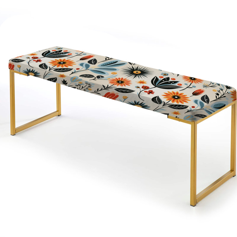Banc floral rembourré or, Vintage Flair Orange And Teal Floral Brilliance