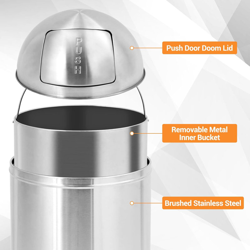 Poubelle en acier inoxydable 13 gallons / 50 L avec couvercle à pousser