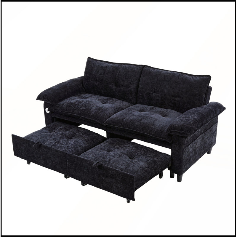 Canapé-lit convertible en velours de 73 pouces avec canapé-lit et matelas escamotable, Velours noir