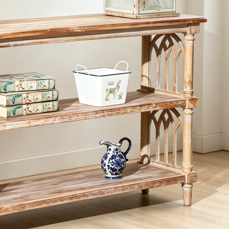 47.24" 3-Tier Wooden Console Table with Gothic Decor Details, Entryway Sofa Table for Hallway & Living Room