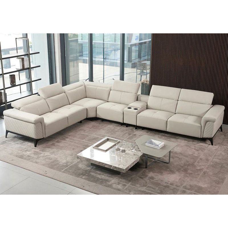Canapé modulaire en cuir italien gris clair 5 pièces American Eagle Design EK-L095