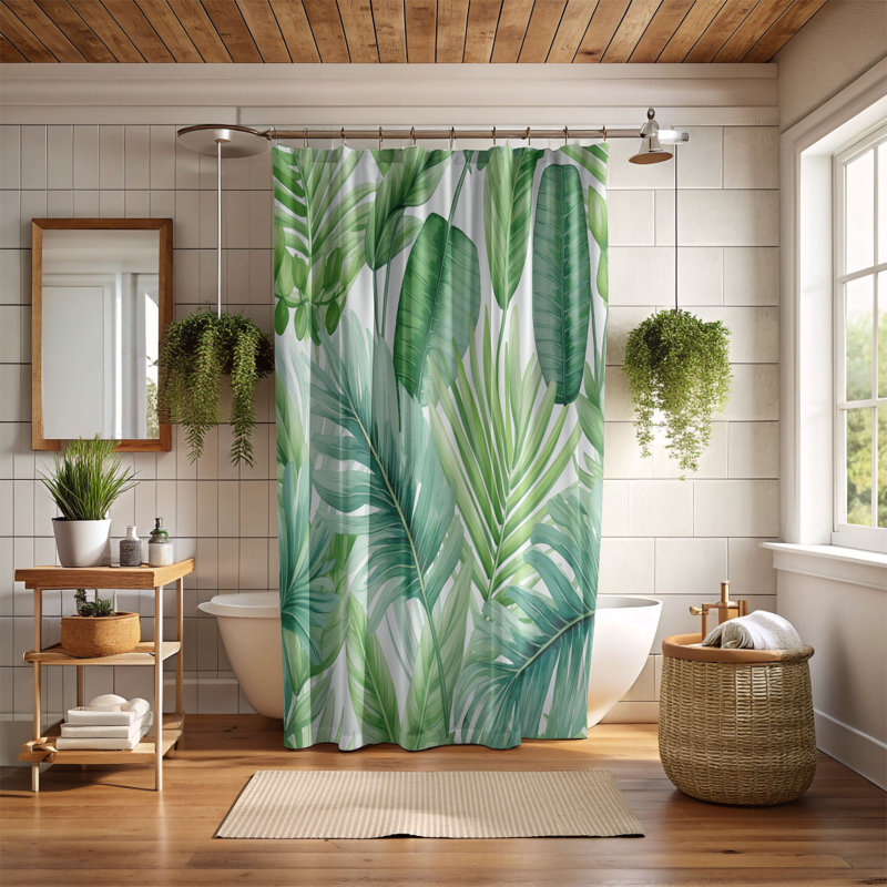 Rideau de douche standard 1 pièce Pastel Foliage Designs, H 74 po x l 71 po
