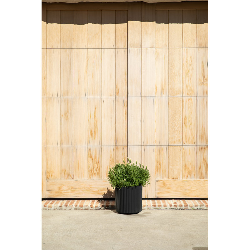 Black Fluted Plastic-Stone Round Planter Set